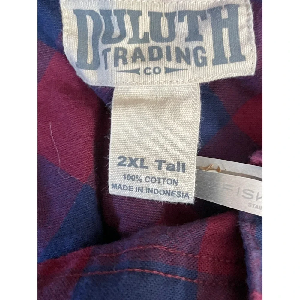 Duluth Trading Co Mens Shirt 2XL Tall Button Down Red Blue Plaid Cotton Western
